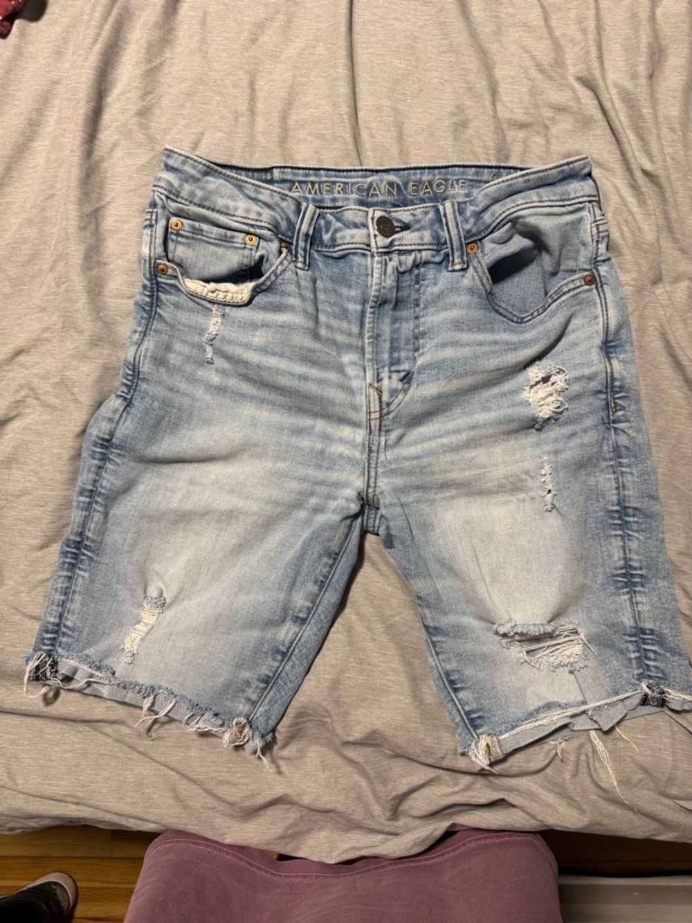 American Eagle Outfitters Light Wash Distressed Denim Shorts
